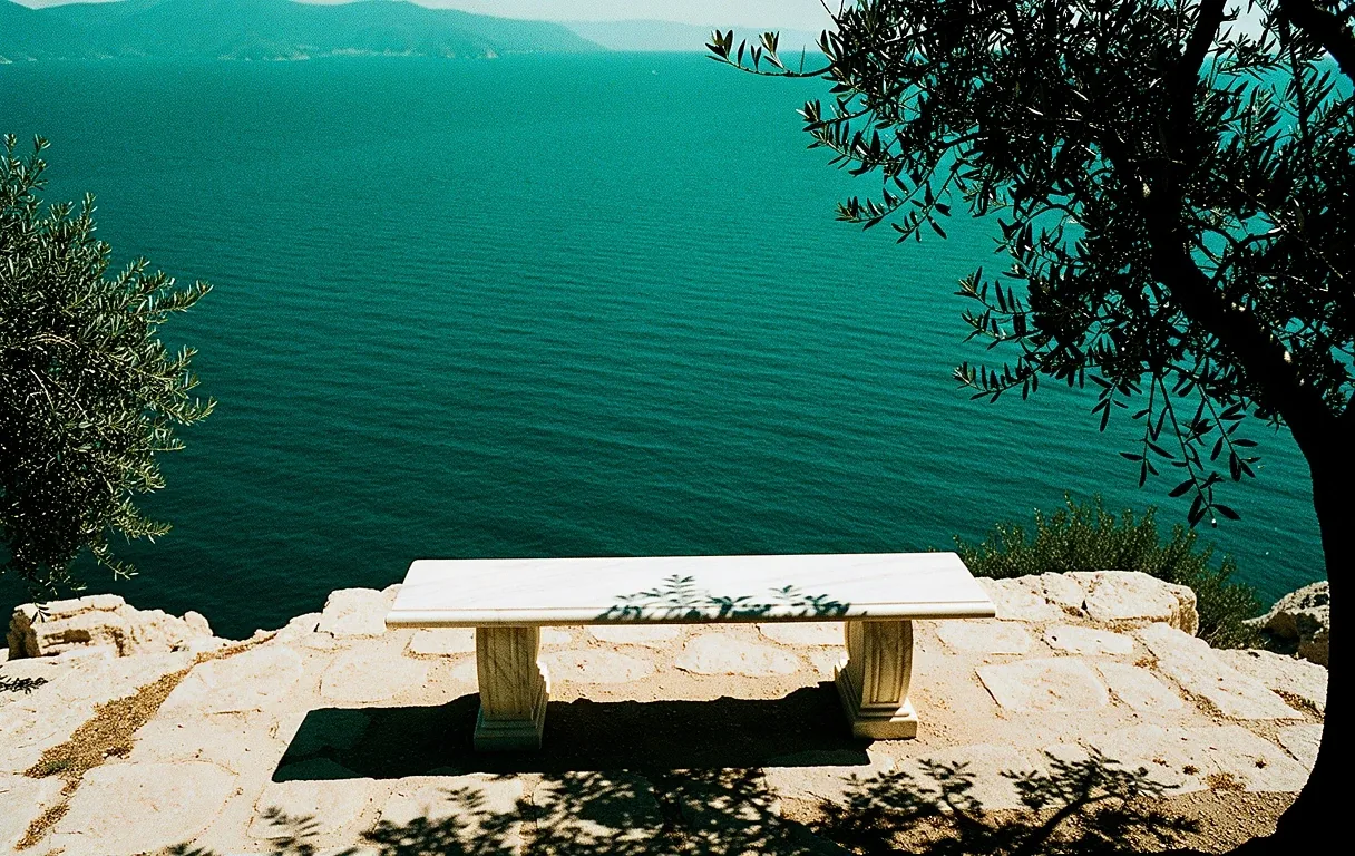 Sun-drenched Aegean coastal landscape